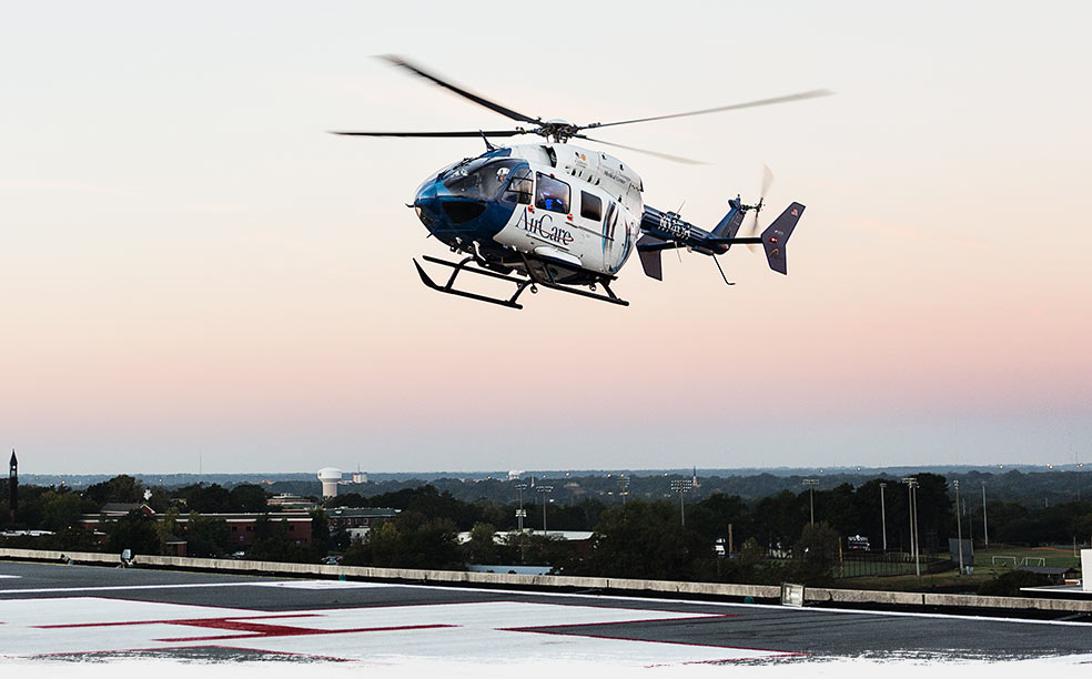 Helicopter landing at a hospital